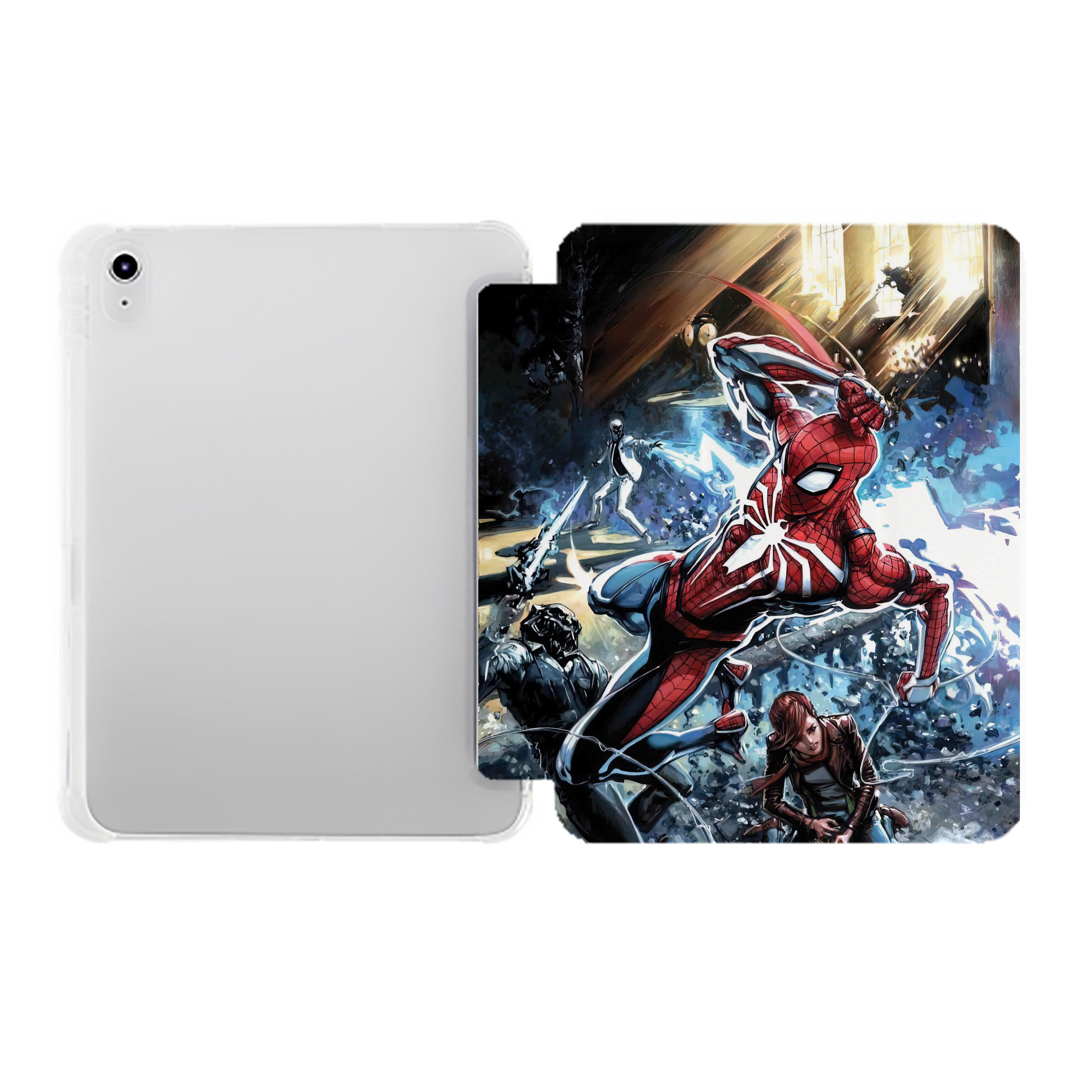 （画像用） Spider Man スパイダーマン IPad ケース ペン収納付き 三つ折りスタンド PUレザー×シリコン 対応機種9.5/10.5/10.9インチ